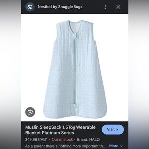 Halo Small blue TOG 1.5 Quilted Muslin HALO SleepSack Platinum Series